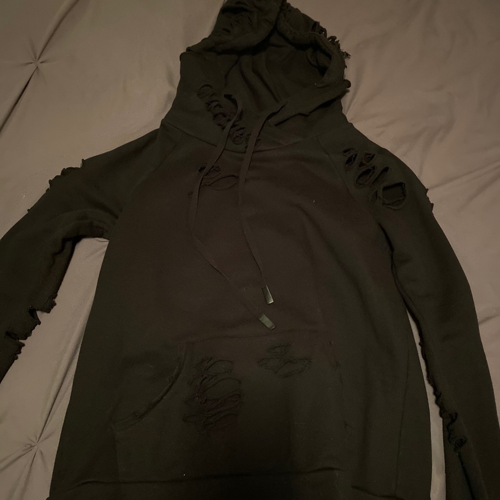 All black distressed hoodie